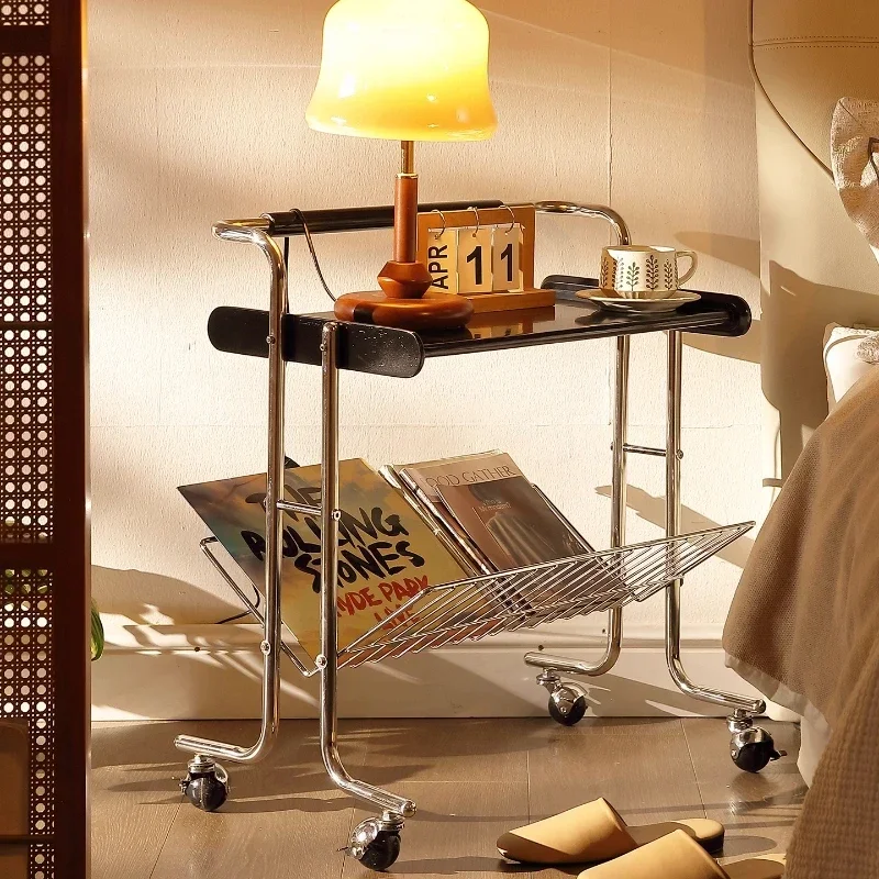 Mesa de computador carrinho lateral estante de madeira maciça rack de armazenamento sofá mesa de centro lateral móvel mesas de centro de cabeceira