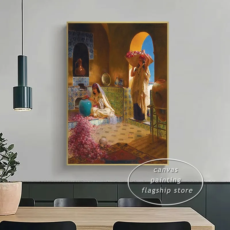 Middle Eastern Arabic Women Vintage Poster and Print Figure Canvas Painting Moroccan Retro Wall Art Picture for Room Home Decor