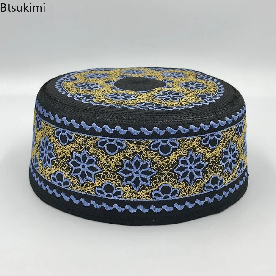 Vintage Embroidery Turban Hats Men Breathable Islamic Prayer Hat Eid Ramadan Hijabs Beanies Caps Ethnic Style Arabian Saudi Hats