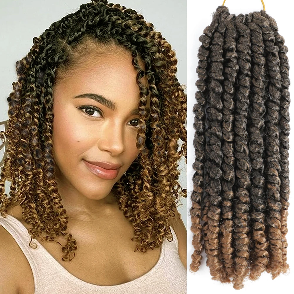 

10-дюймовые вязанные крючком волосы Passion Twist, 8 упаковок, Ombre, предварительно закрученные пружинные косички, наращивание волос для женщин и девочек, 12 прядей/упак.