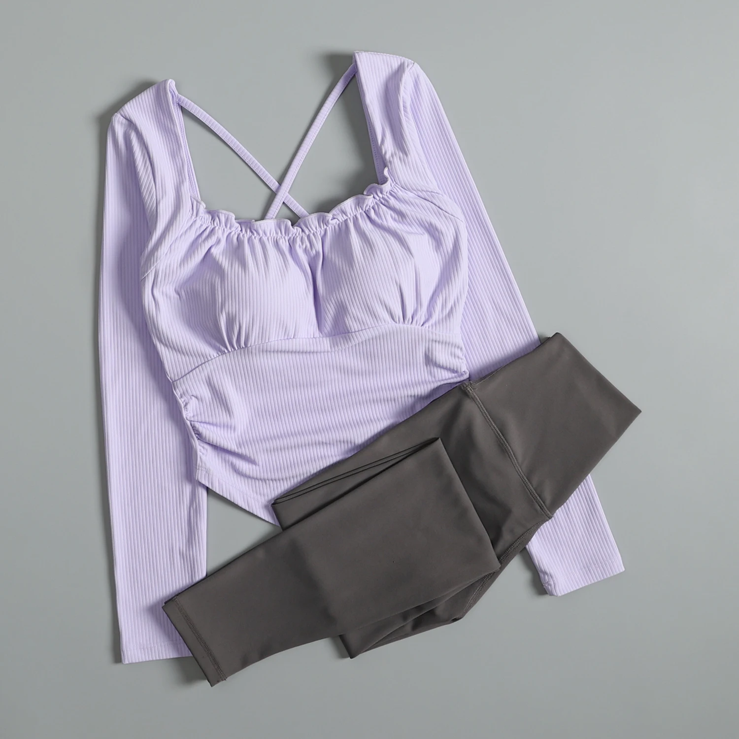 秋の女性向け高級フィットネスウェア、スリムフィットのピラティス・ヨガウェア、ヌードカラーのハイウエストランニングスポーツパンツ