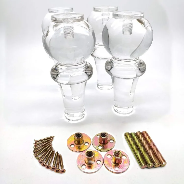 

6 Inch Cabinet Support Legs, Acrylic Sofa Feet Cabinet Feet,Gourd Shape with M10 Hanger Bolt & T-Nut,Legs for Furniture Table Le