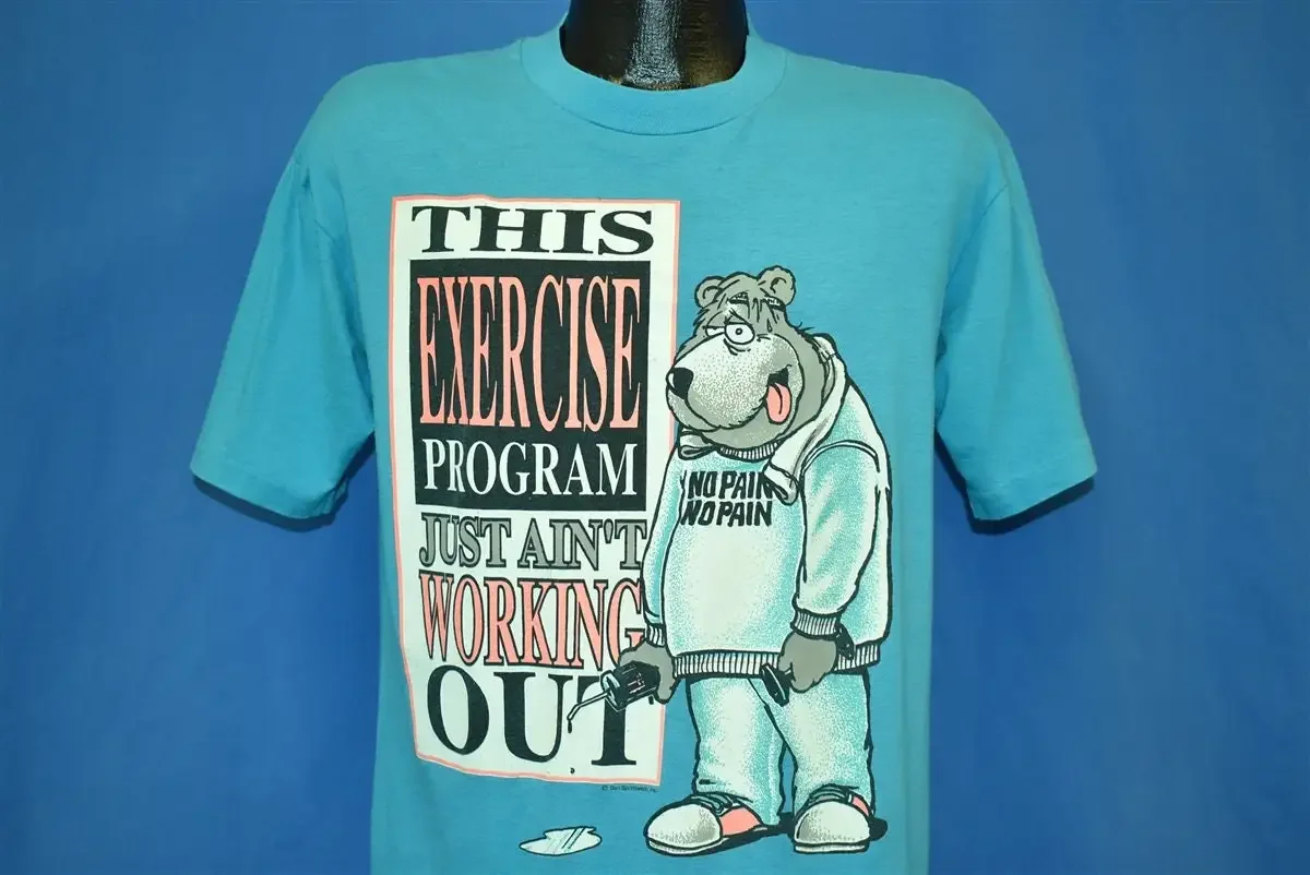 80s Exercise Ain t Working Out Funny Bear Cartoon Shirt Large Vintage
