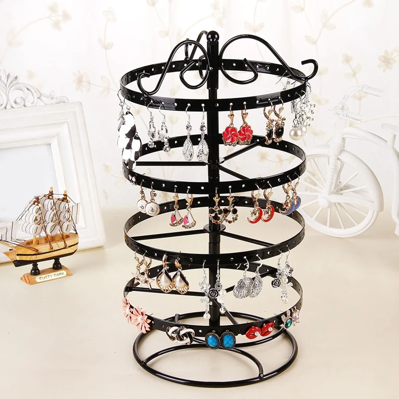 Цельная четырехэтажная вращающаяся стойка для ювелирных изделий из кованого железа, стойка для ювелирных изделий, серьги, браслет, стеллаж для выставки товаров, белый цвет