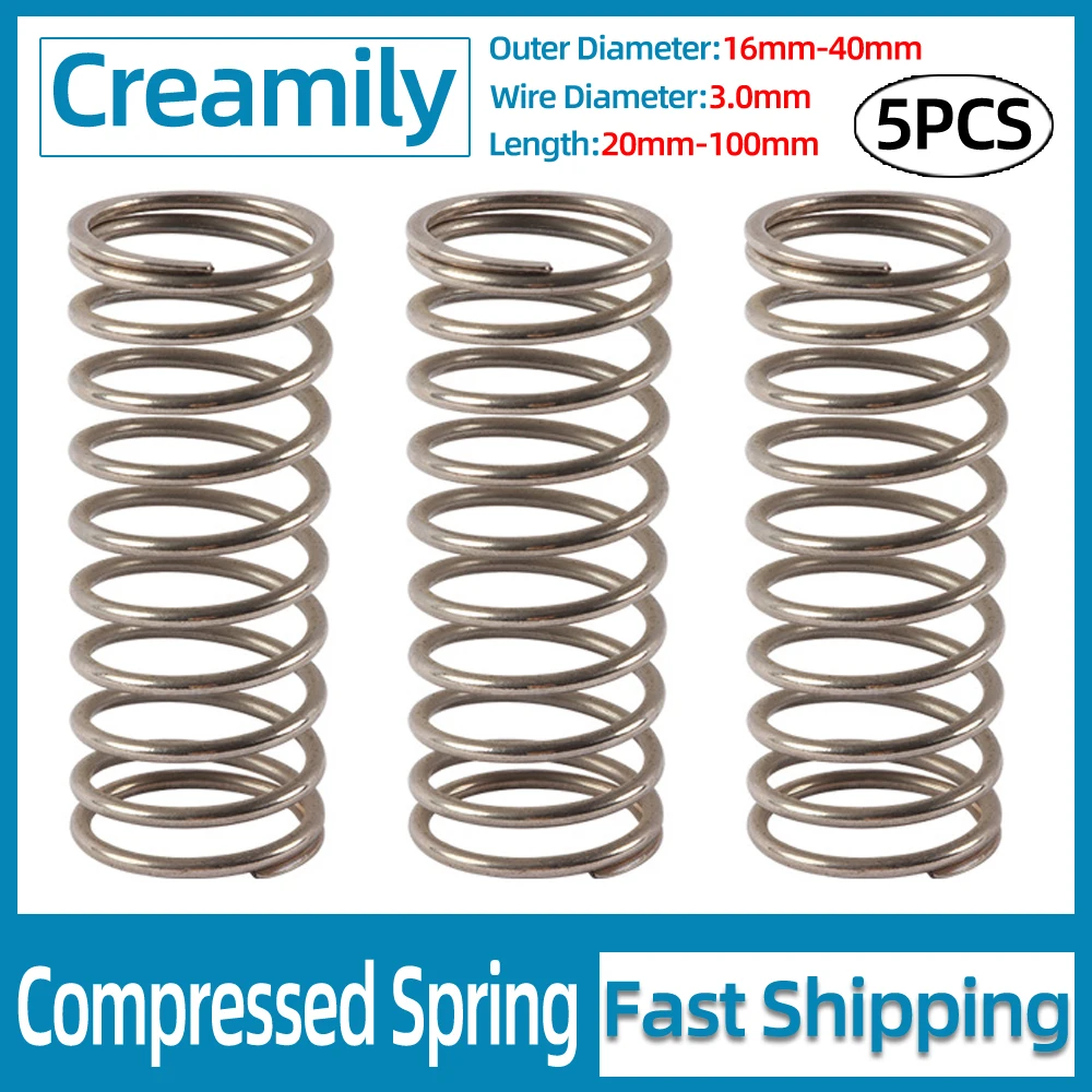 

Creamily 5PCS 65Mn Wire Diameter 3.0mm Cylidrical Coil Compression Spring Return Compressed Springs Steel Release Pressure