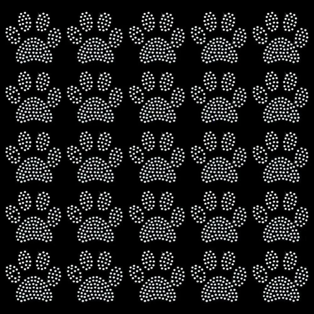 36 PCS Dog Paw Rhinestone Iron on Transfer Glitter Clear AB Dog Paw Rhinestone Patches Hot Melt Rhinestone Patches Footprint