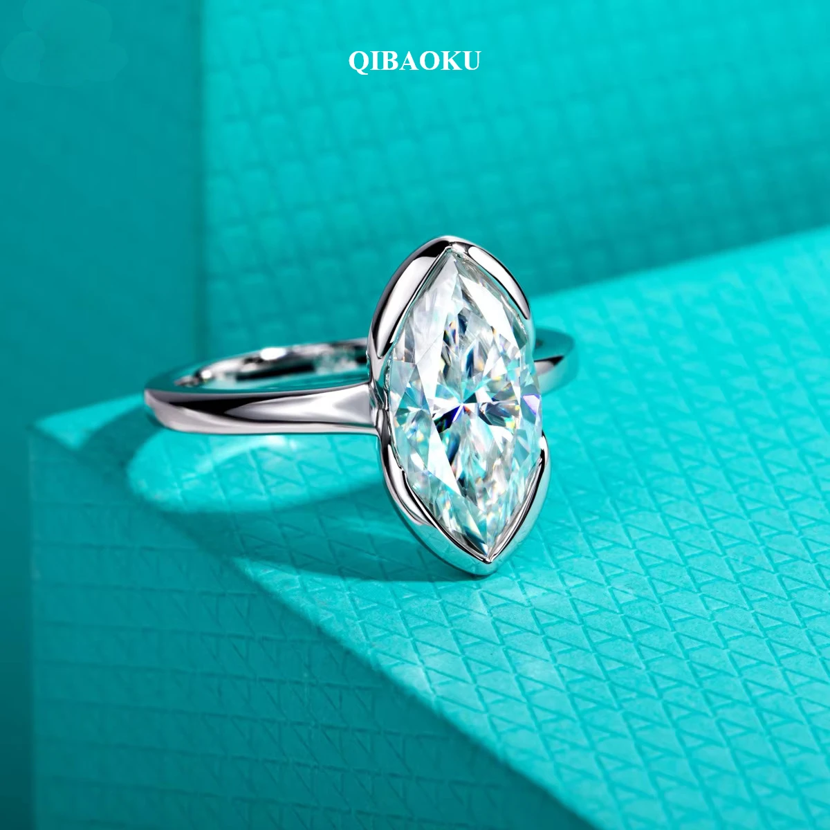 QIBAOKU 3ct Marquise Moissanite Engagement Ring S925 Sterling Silver Half Bezel Setting Solitaire Promise Rings for Women 2026