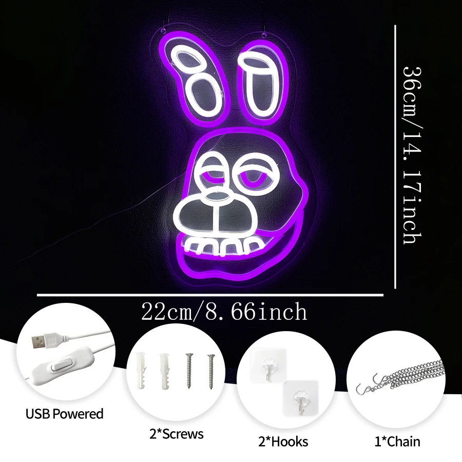 Bonnie The Rabbit Neon Sign, Used For Wall Decor, Usb Powered, Bedroom, Game Room, Club, Theme Party, Man Cave Sign Wall Lamp.