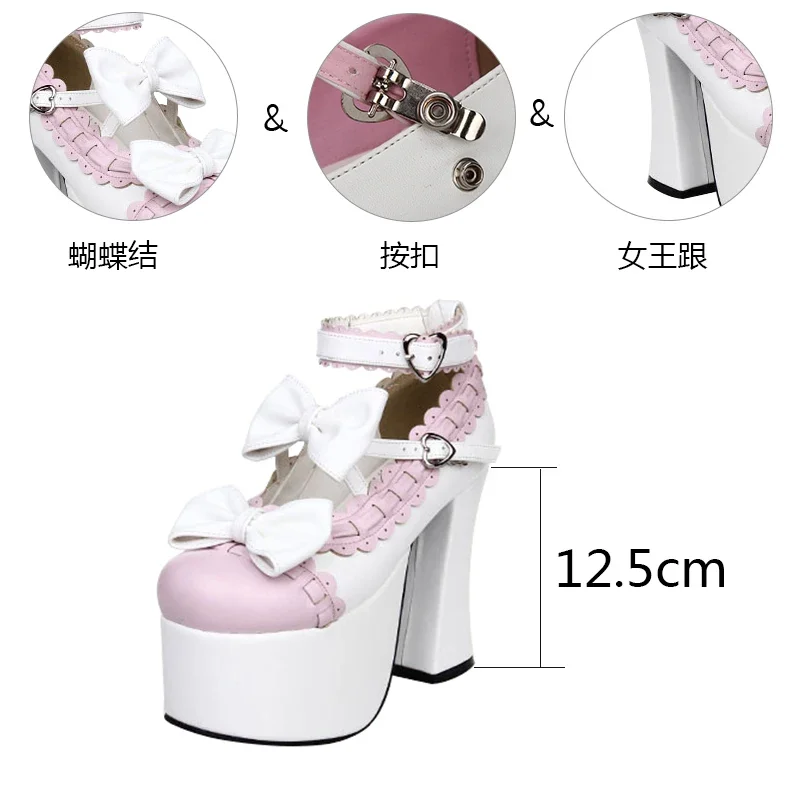 Spring and Autumn New Lolita Women's Shoes Female Bows Cute Sweet Princess platform High Heels Ladies Mary Jane Leather Shoes