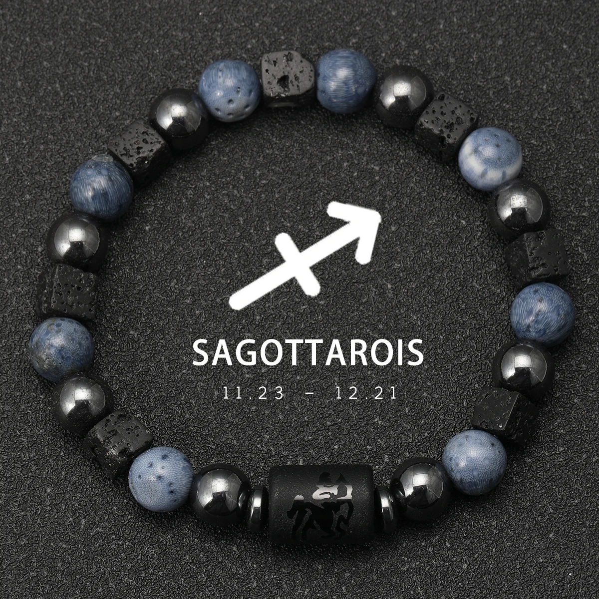 12-Sternbild-Armband aus natürlichen blauen Korallen-Lavasteinen, Steinperlen, für Männer, Paare, Seil, Freundschaft, Sternzeichen