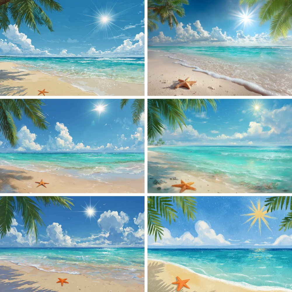 

Summer Seaside Beach Theme Background Palm Tree Blue Sky Romantic Sunrise Sea Wave Photography Backdrop Supplies Party Decor