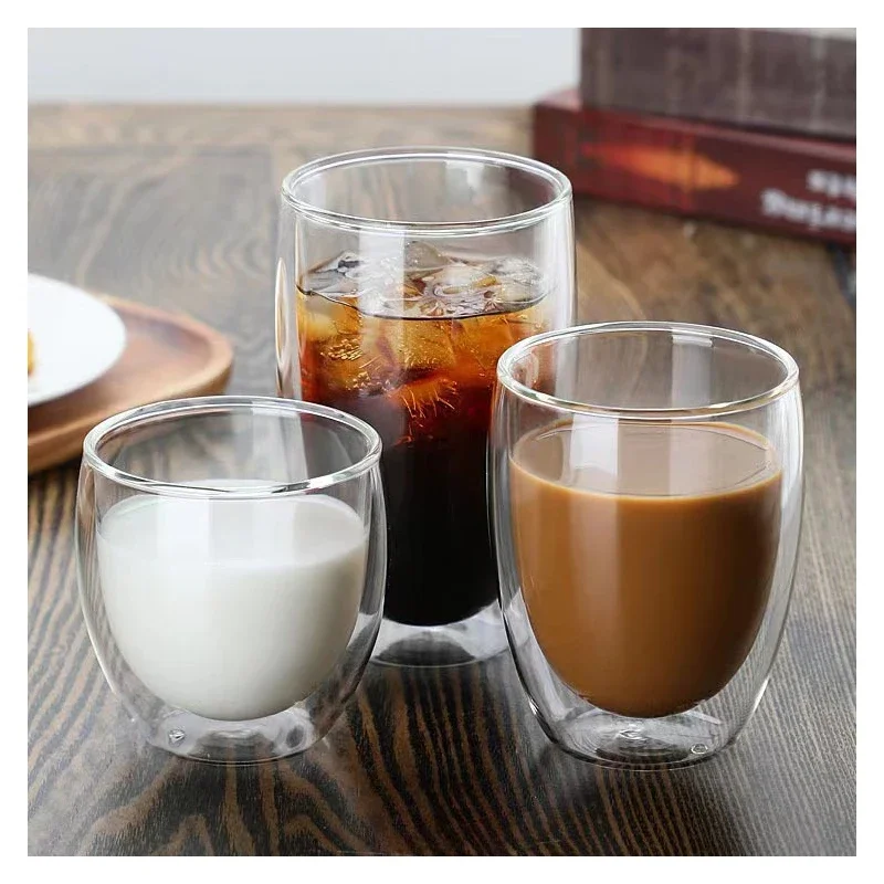 2PCS Double Wall Glass Clear Handmade Heat Resistant Tea Drink Cups Healthy Drink Mug Coffee Milk Cups 250/350/450ML Drinkware