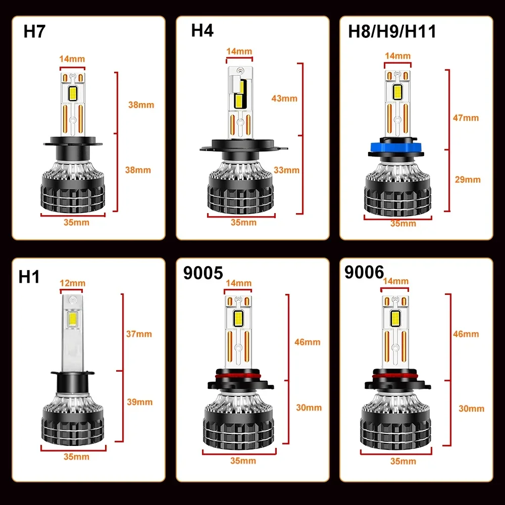 Uttril K9C 프로 H7 H4 H11 LED 램프, 더 큰 구리 튜브 LED 조명, H1 HB3 9005 HB4 9006 12V, 자동차 LED 헤드라이트 전구 6000K