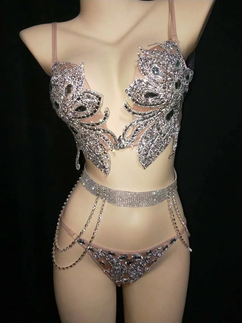 Sexy and Shiny Diamond Sticker Women's Bra Set Nightclub Bar Female Singer Leading Dance Bondi Stage Performance Clothing