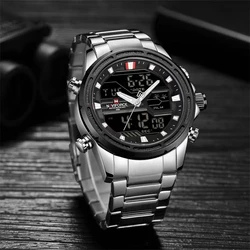 Dual Display Quartz Watch For Men Business Luxury Watch Waterproof Clock Timing Stainless Steel Strap Men Watch Reloj Hombre