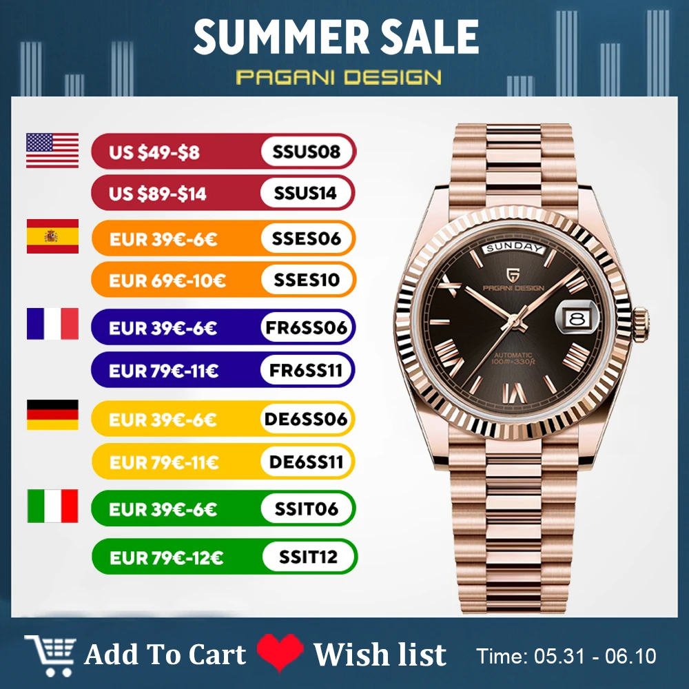2025 New PAGANI DESIGN Men\'s Watch DD36 Rose Gold Luxury Automatic Watch For Men Mechanical Wristwatches Sapphire Mirror Clock