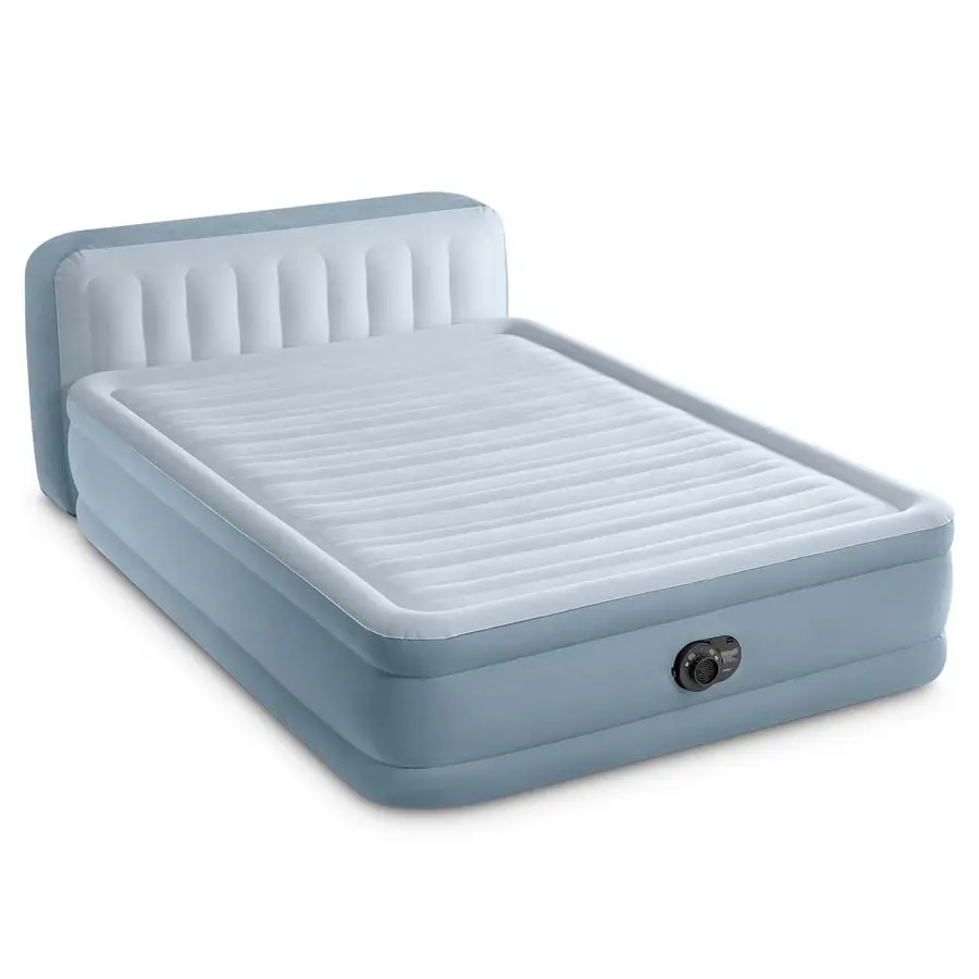 

64449ED DuraBeam Deluxe Plush Air Mattress with Headboard FiberTech Queen Size Builtin Electric Pump 18in Bed Height 600lb Weig