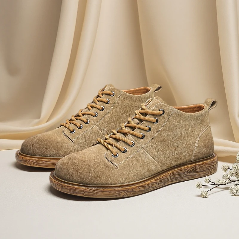 

2025 Autumn Men Ankle Boots British Cow Suede Vintage Tooling Outdoor Desert Boots Handmade Platform Boot