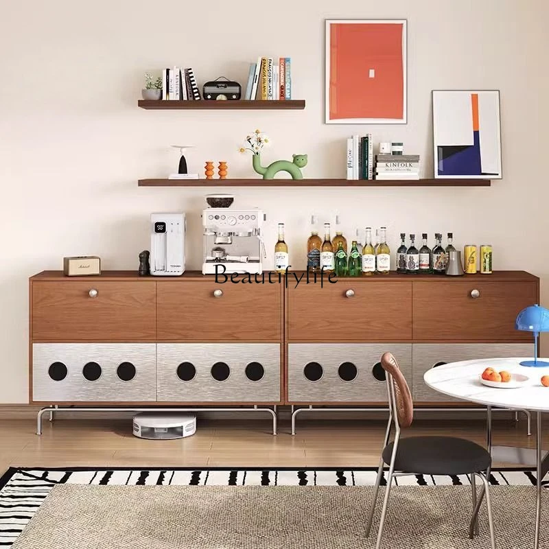 خزانة جانبية لتناول الطعام في العصور الوسطى، خزانة جانبية من الخشب الصلب مقابل الحائط، منتج مدمج بجوار التلفزيون #2