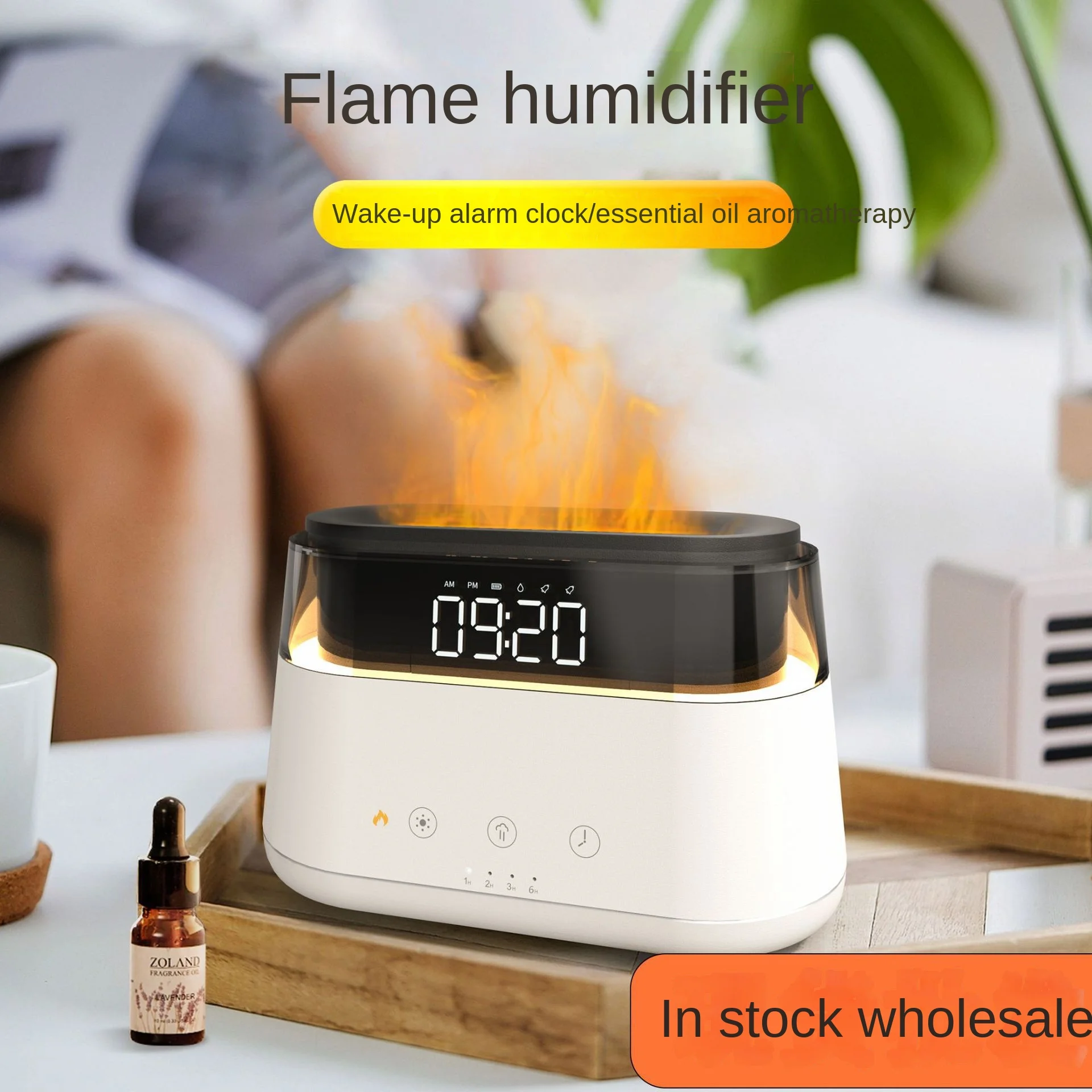 

USB Flame Aromatherapy Essential Oil Diffuser Machine Ambient Light Home Desktop Flame Humidifier with Alarm Clock Function