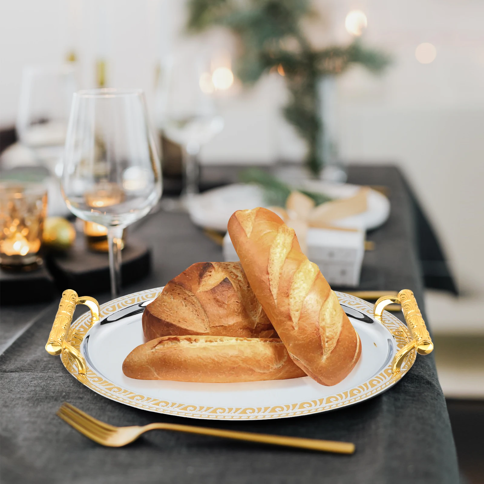 

Stainless Steel Fruits Tray European Style Coffee Table Tray Anti-Rust High-Temperature Resistant Smooth Edges Food-Grade