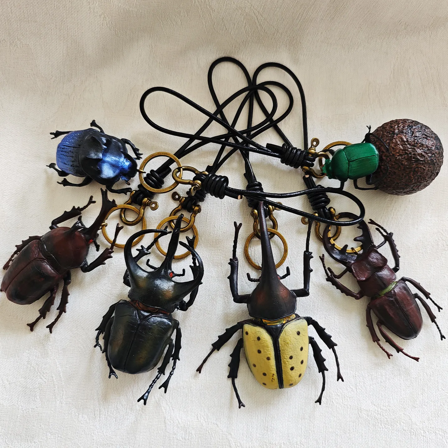 Unique Handmade Beetle & Leather Cord Keychain Beetle Design Soft Durable Charm for Bags Cars & Gifting Hercules Beetle Keychain