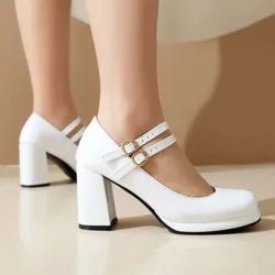 New Candy Color Lolita Mary Jane Shoes Women High Heels Sweet Ruffles Dress Party Wedding Pumps Bridal Princess Big Size 43