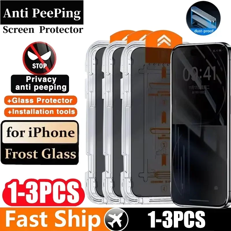 1-3 Dust Free Installation Privacy Screen Protector For iPhone 13 11 12 14 15 16 Pro Max XS X XR 14 15 16 Plus Glass