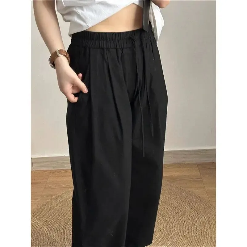 Men Linen Blend Straight Leg Pants Elastic Waist Loose Old Money Style Casual Breathable Trousers