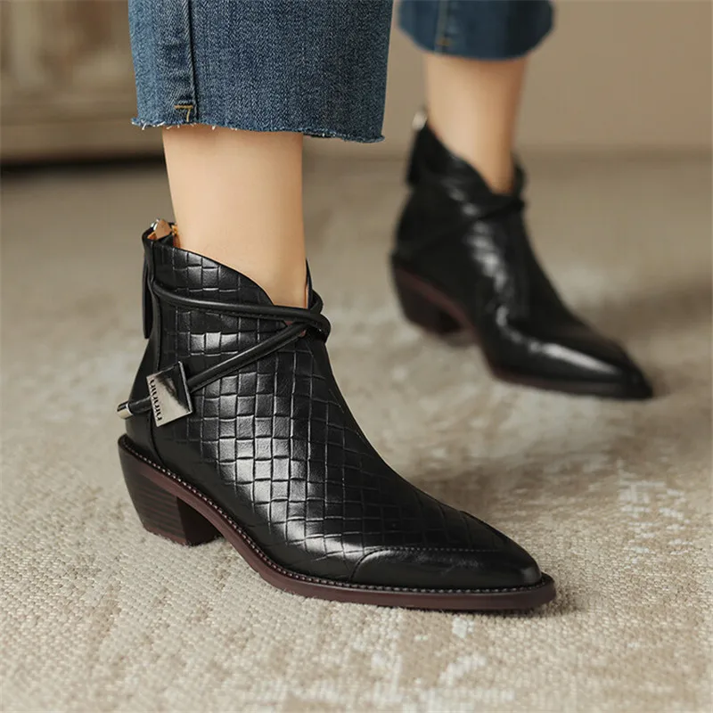 2023 Autumn Split Leather Women Boots Pointed Toe Ankle Boots for Women Winter Boots Women Fashion Retro Chelsea Boots Female