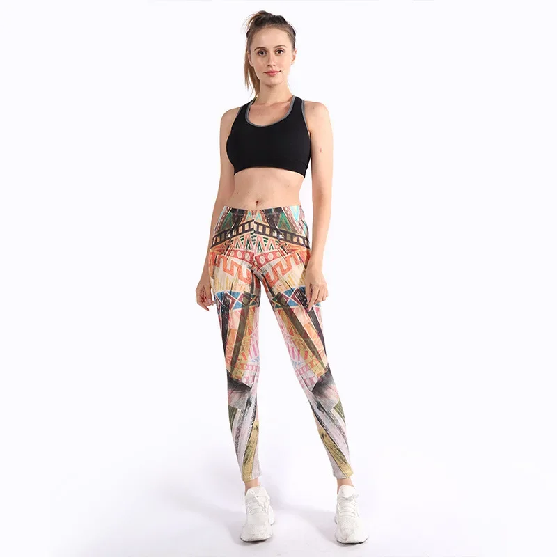 Fitness Digital Printing Milk Silk Personalized Leggings Women's Hip Lift Mid Waist Slim Fit Sports Outerwear Yoga Pants Bottom