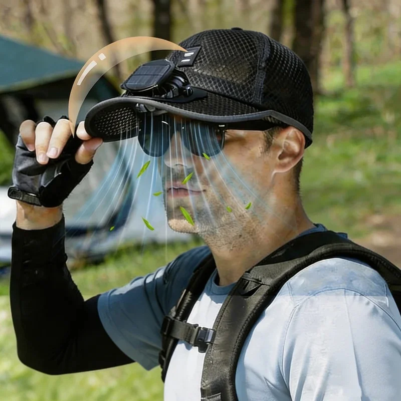 Solar Baseball Cap with Fan, Sun Protection USB Charging Fan Mesh Hat for Summer Outdoor Travel Fishing Camping Beach JJ4837