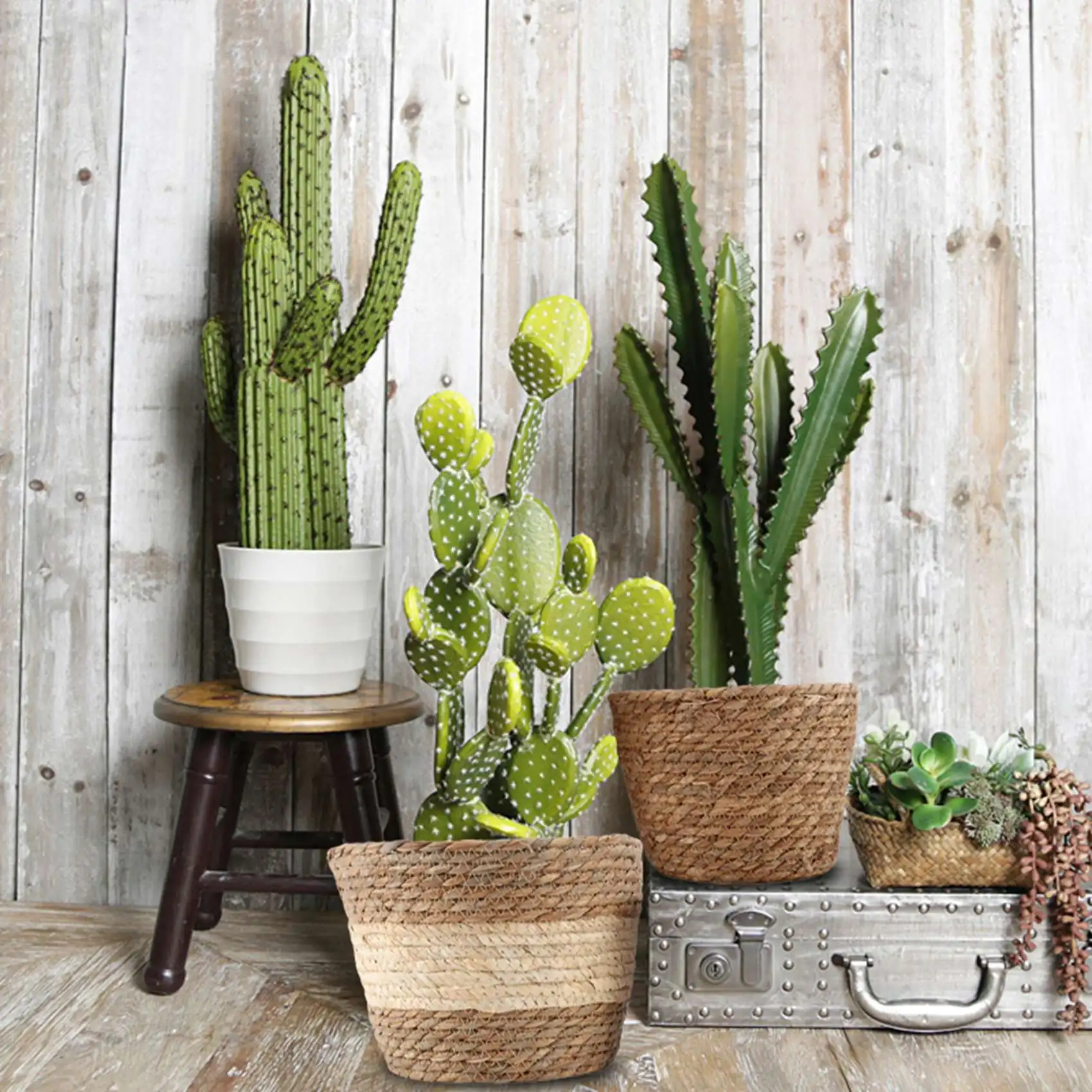 2 Stuks Handgemaakte Stro Opbergmand Rotan Vloer Bloempot Indoor Buiten Bloempot Plant Container