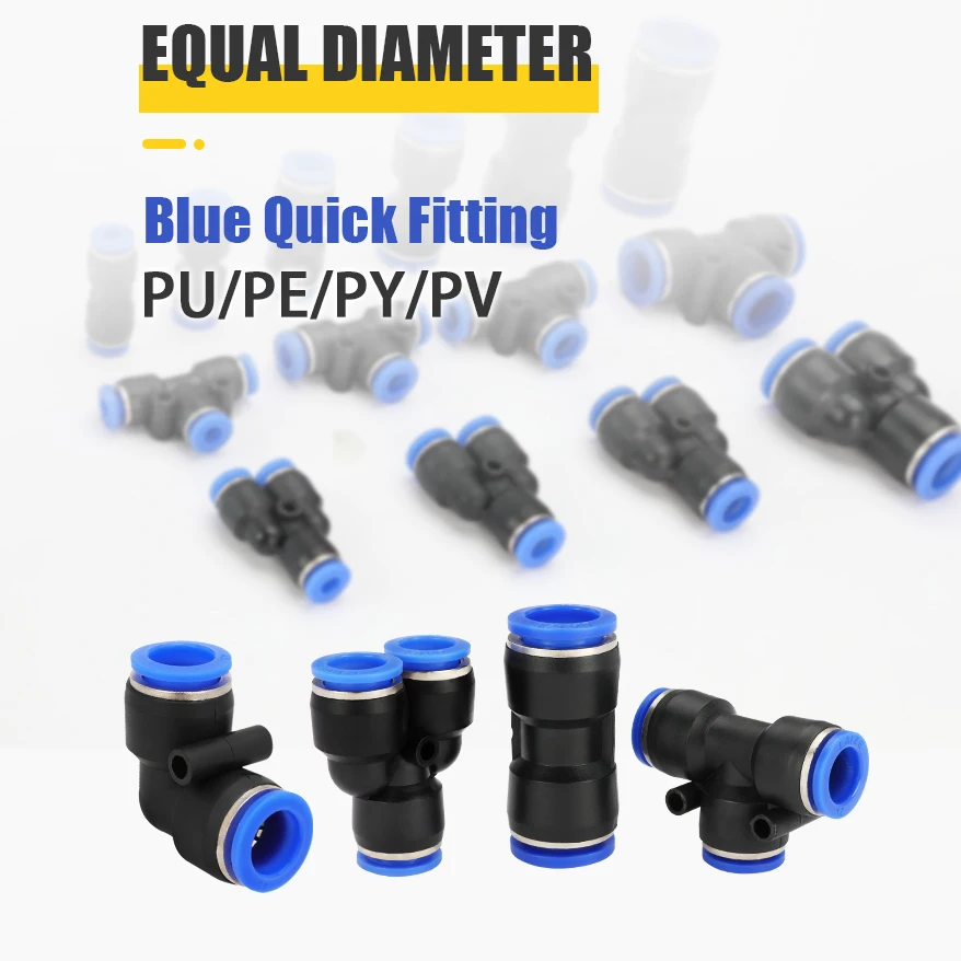 LAIZE 50/72Pcs/Box Pneumatic Push In Quick Fitting For Air PU/PE/PY/PV Straight Tee Elbow Plastic Hose Couplings OD6mm 8mm PU-8