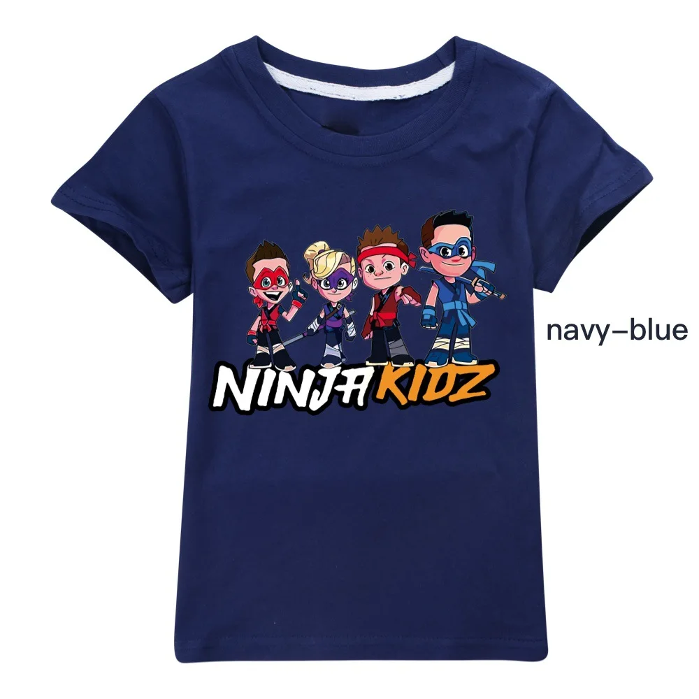 T-shirt de manga curta para bebé menino e menina, roupas novas de verão, jogo bonito dos desenhos animados, ninja kidz, algodão no máximo