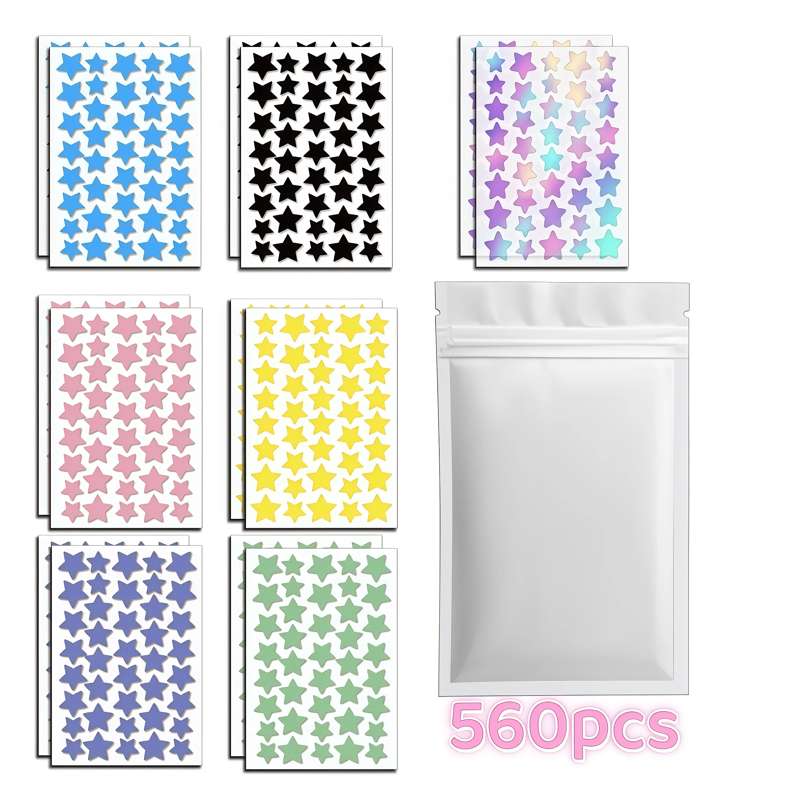 560/1400pcs Deep-Cleansing 7-Color Star Patch Set — Multitone Unisex Spot Cover Stickers for All Skin Types image 3