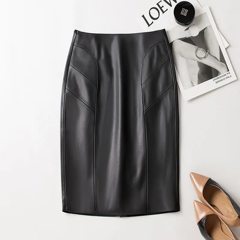 Fashion leather half body skirt women's autumn and winter new high waist split slimming versatile bag buttocks leather skirt