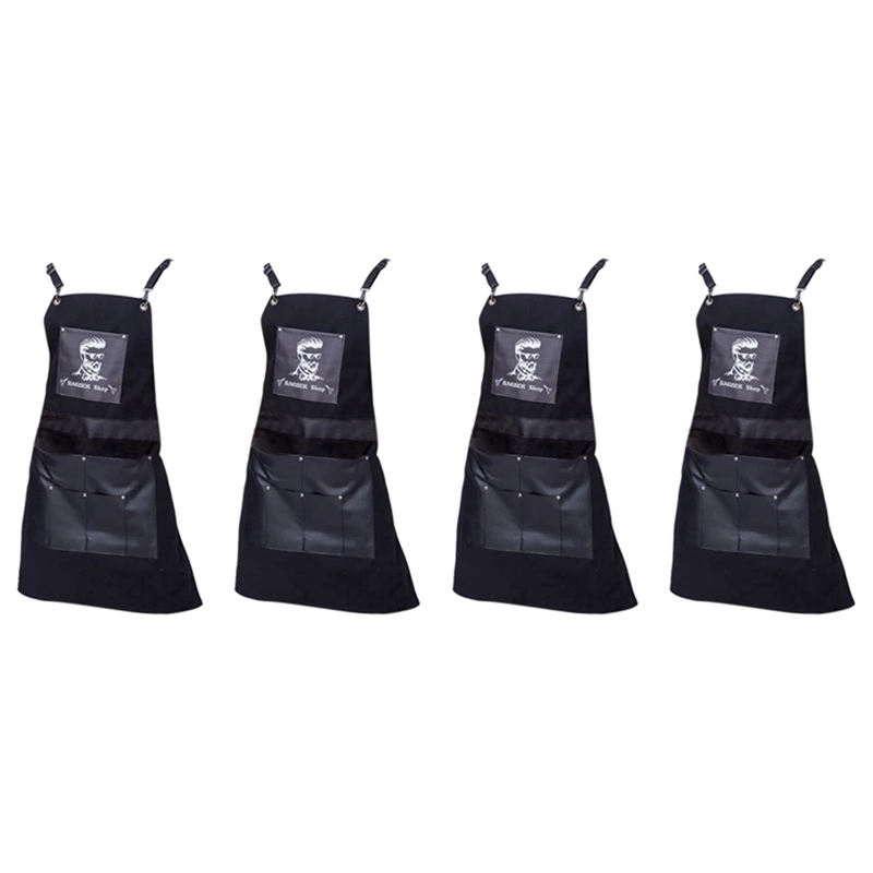 

4X Black Salons Hairdressing Cape For Hair Cutting Apron Oxford Buga Barber Pocket Hair Cutting Dyeing Cape