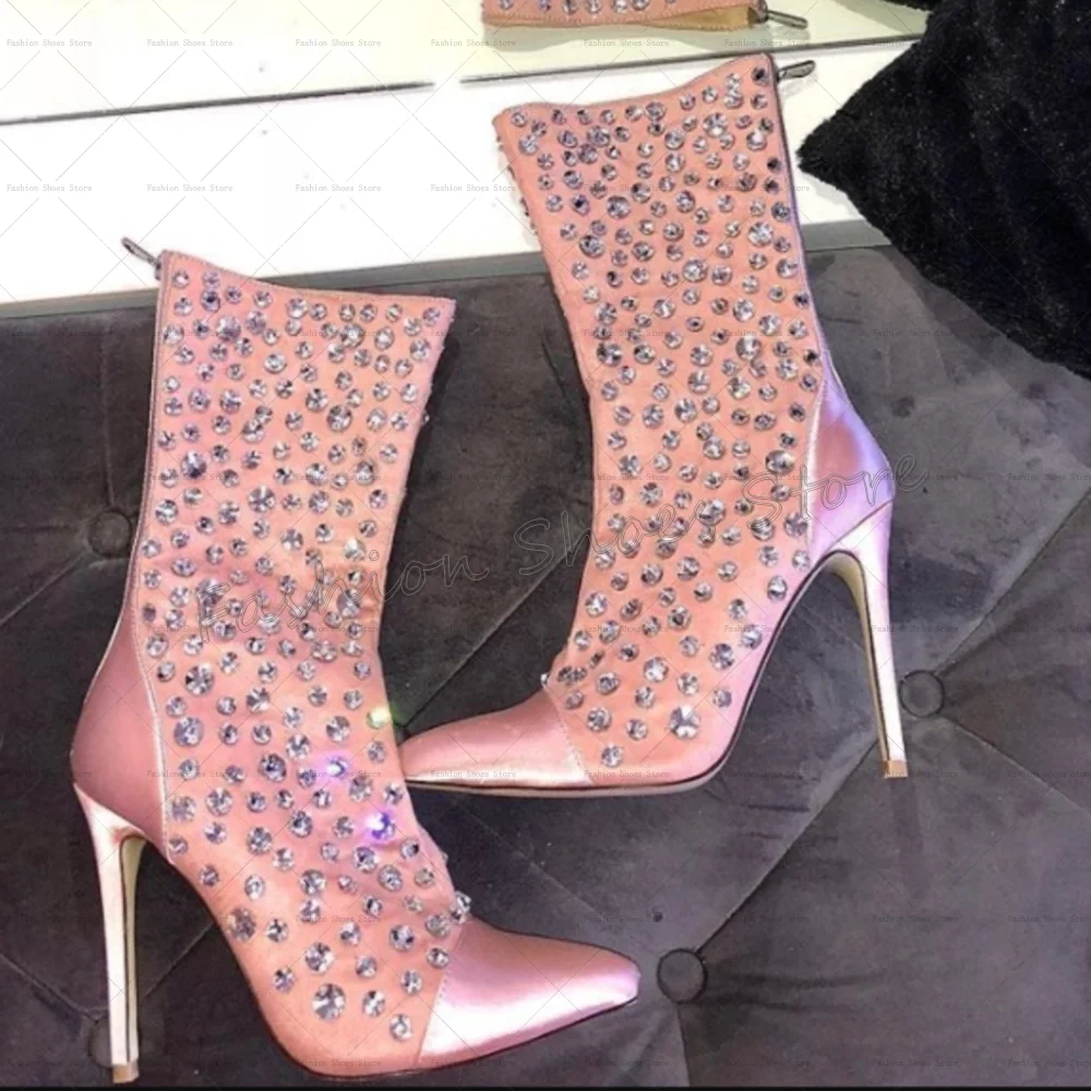 الوردي أشار تو عودة زيبر كريستال الأحذية الجلد المدبوغ رقيقة عالية الكعب أحذية عالية الكعب للنساء الكعوب 2025 جديد Zapatos Para Mujere