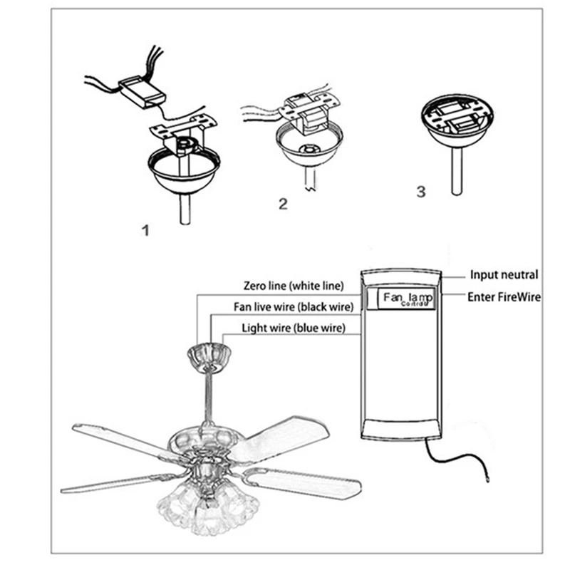 Ceiling Fan Remote Control Kit, Black-White Universal Ceiling Fans Light Remote, Speed, Light & Timing Wireless Control