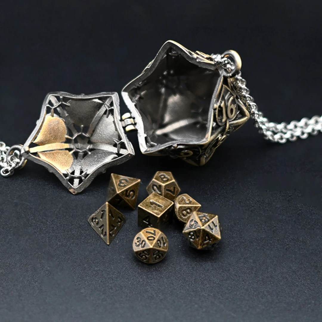 

Christmas Blue Hollow Metal D20 Dice Necklace Mini RPG Dice Set for Holiday Game for Dungeons & Dragons DND COC Dices Pendant