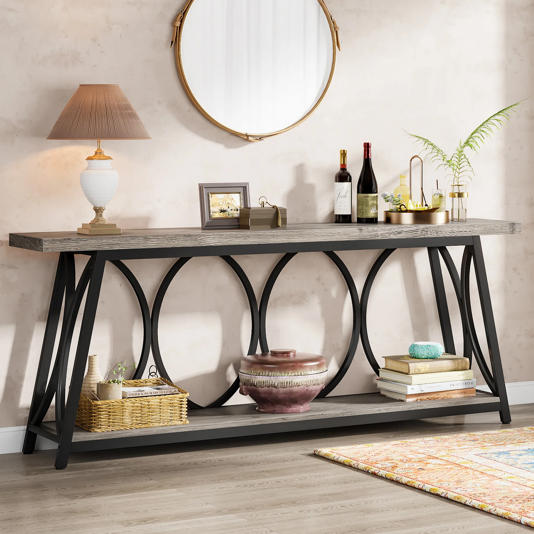 Tribesigns 70.9 inch Extra Long Console Table, Industrial Sofa Table Behind Couch with 2 Tier Storage Shelf