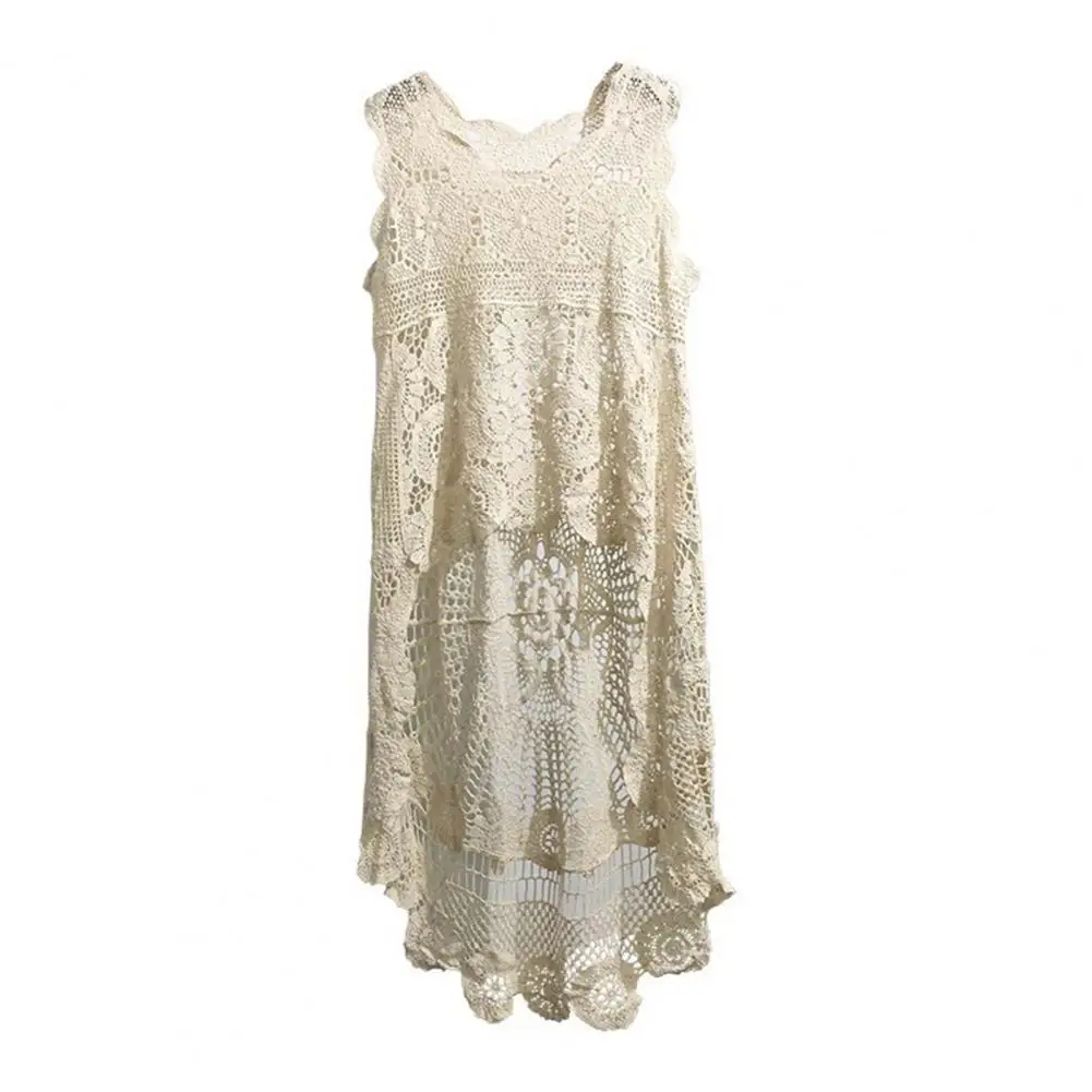 

Style Vest Hollow Loose Vest Elegant Lace Vest with Irregular Hem Retro Loose Pullover Tank Top for Women Summer Fashion