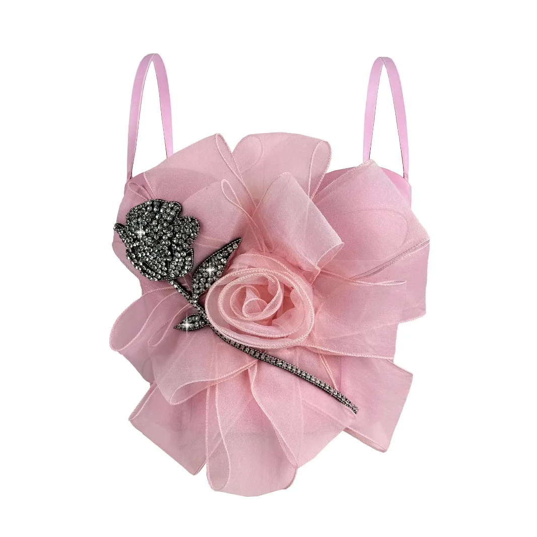 

Sweet vintage 3D floral camisole, fashionable and sparkling rhinestone bra, elegant and simple camisole.