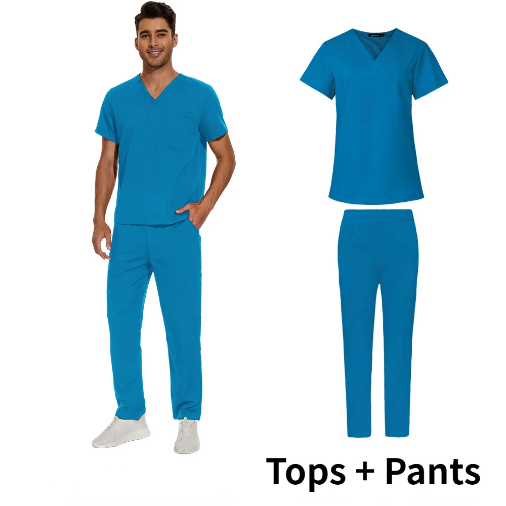 Uniforme médico com decote em v masculino, Conjunto de laboratório clínico, Macacão médico hospitalar, Esfrega Farmácia Enfermeira Roupas, Esfrega Médica Masculina, Moda por atacado