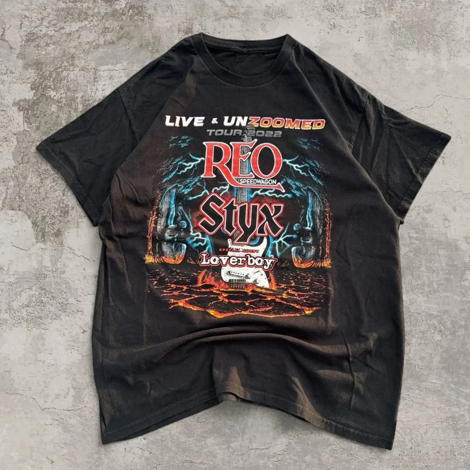 Camiseta Live Unzoomed Tour 2022 Styx Band Negra Talla Mediana vintage Washed Versatile Comfortable Stylish graphic Slightly