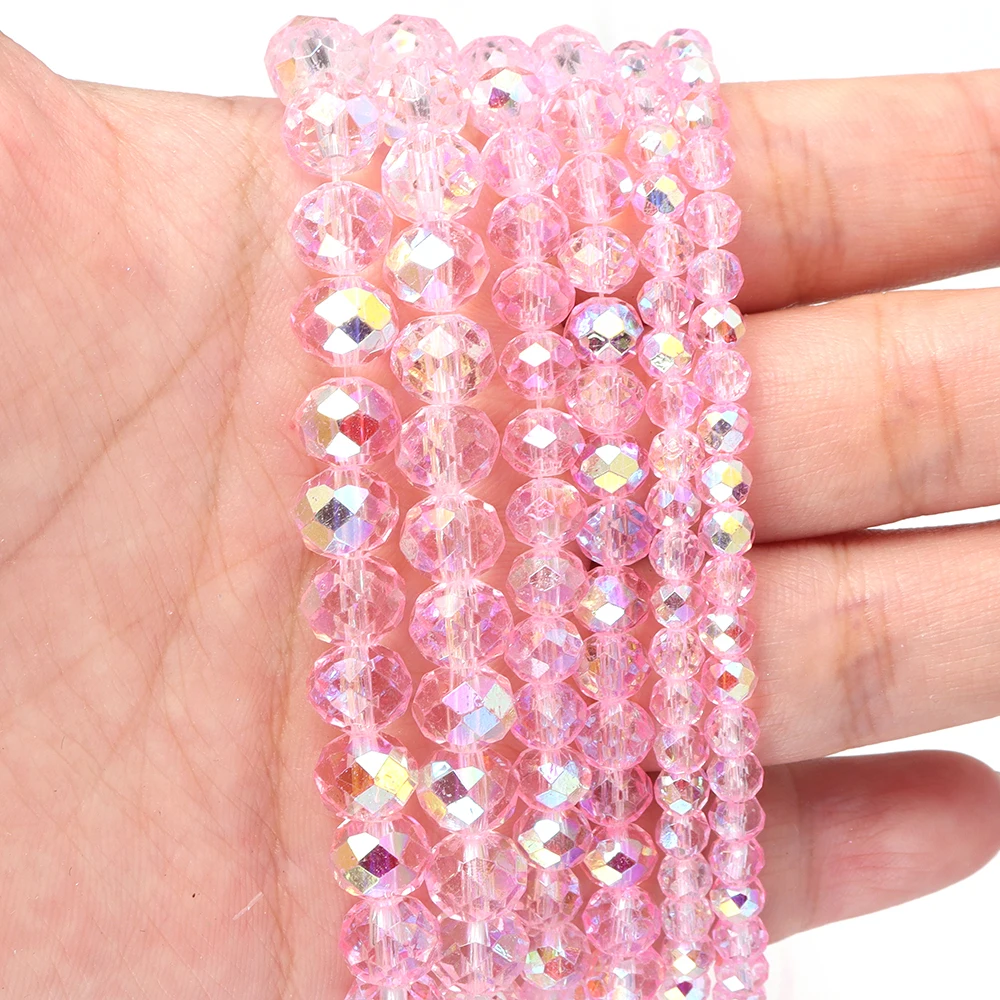 4/6/8mm Faceted Crystal Beads Pink AB Color Glass Loose Spacer Beads For Jewelry Making DIY Craft Necklace Bracelets Accessories