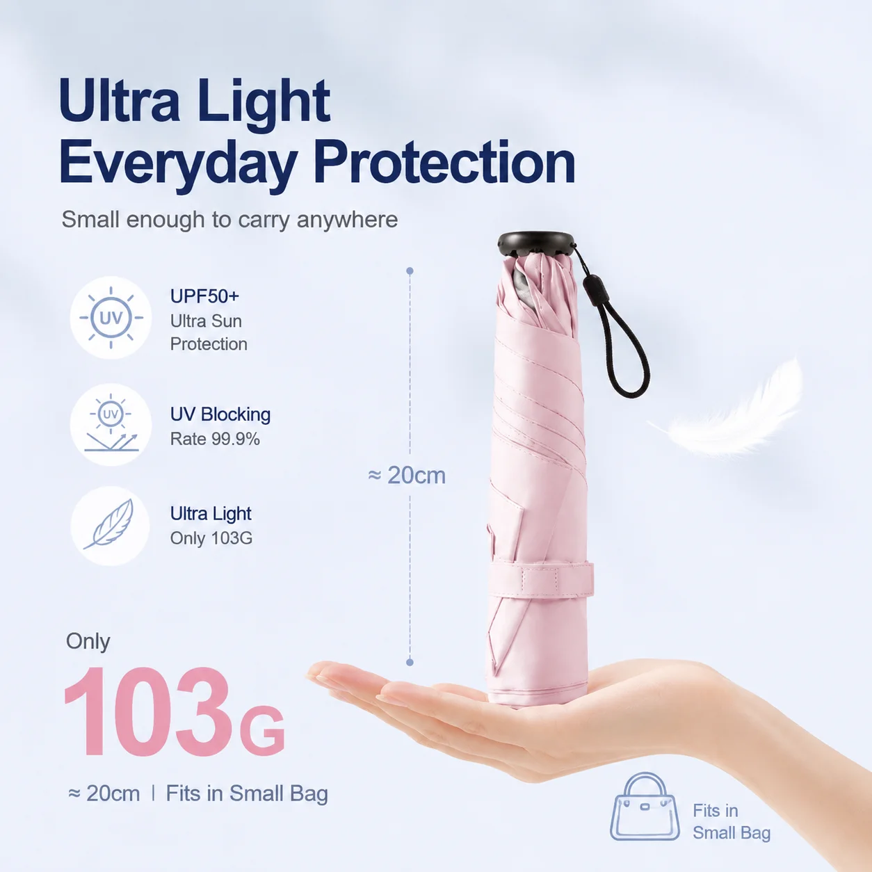 Parapluie crayon 2-en-1 ultra léger anti-UV, pliable et portable, mini parapluie de voyage de poche pour femme
