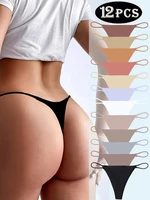 12 Uds. Tangas sin costuras para mujer, calzoncillos de seda helada, Bikini Sexy de cintura baja con espalda en T, bragas en Tanga sin rastro de Color sólido para mujer, XS-XL