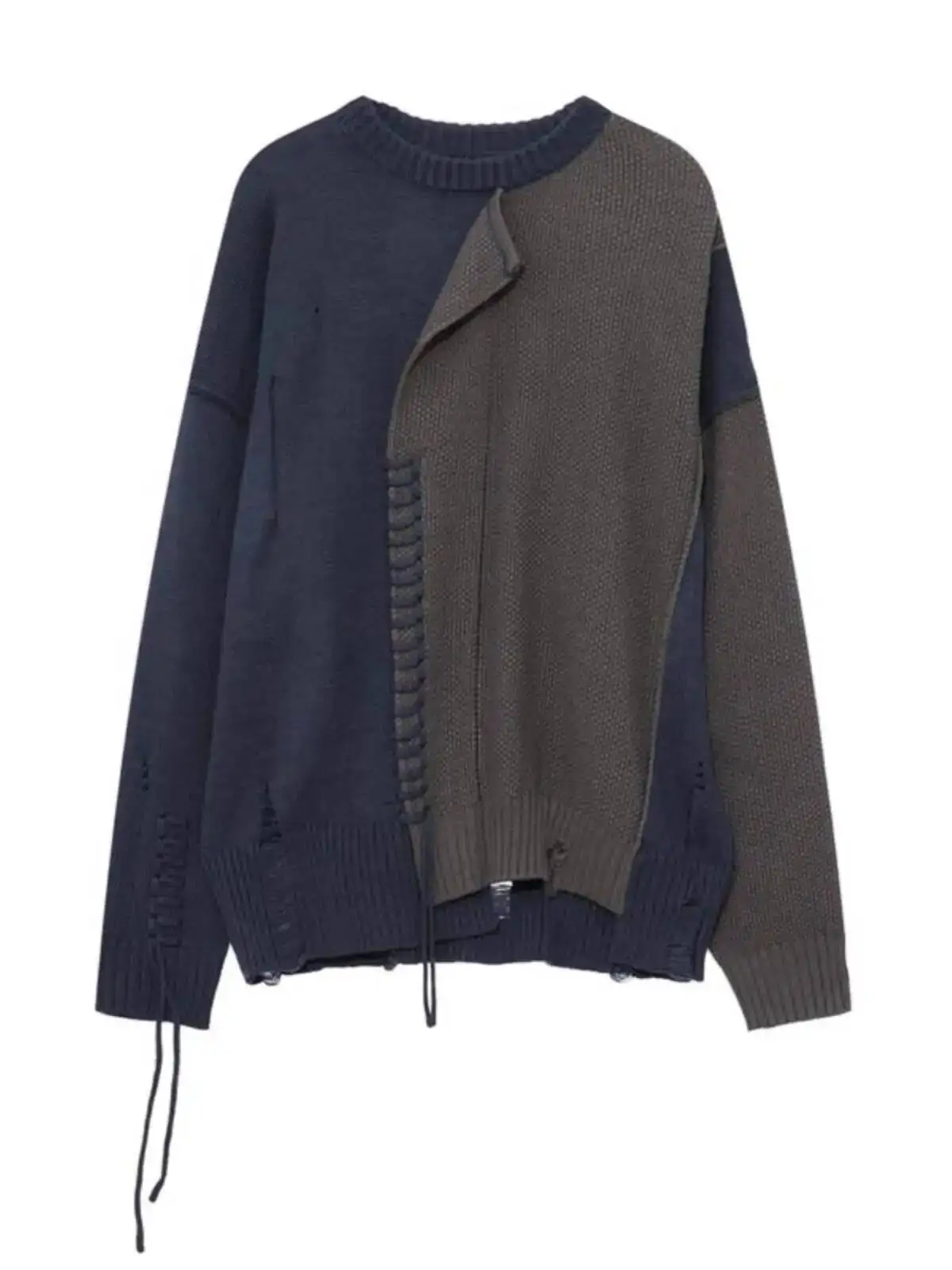 Sweatshirt Autumn Men's Streetwear Niche Sweater Irregular Stitching Color Block Patchwork Design Round Neck Pullover Knitwear